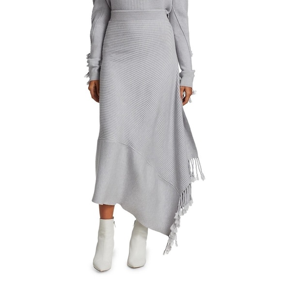 Jonathan Simkhai Dresses & Skirts - Jonathan Simkhai Gray Fog Wool Grace Draped Fringe Crossover Skirt EUC Size XS